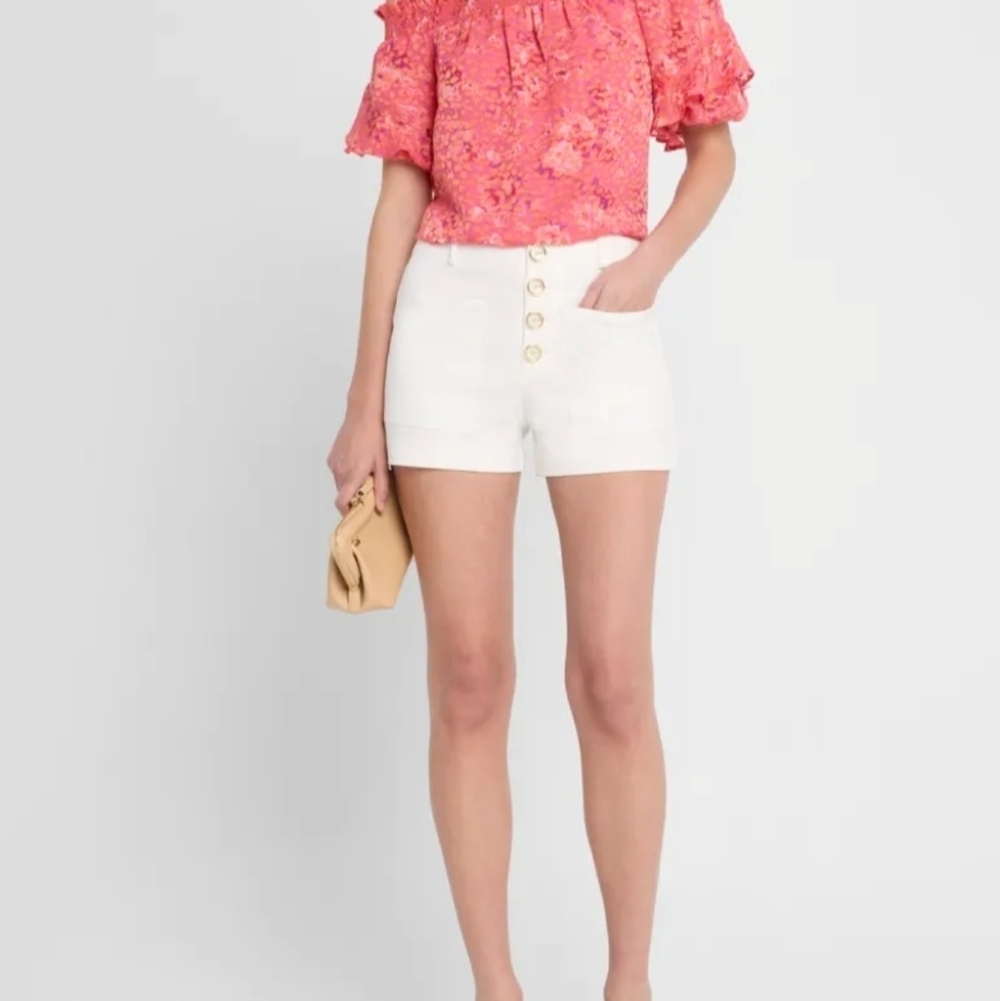 Ramy Brook White High-Waist Button Front Shorts